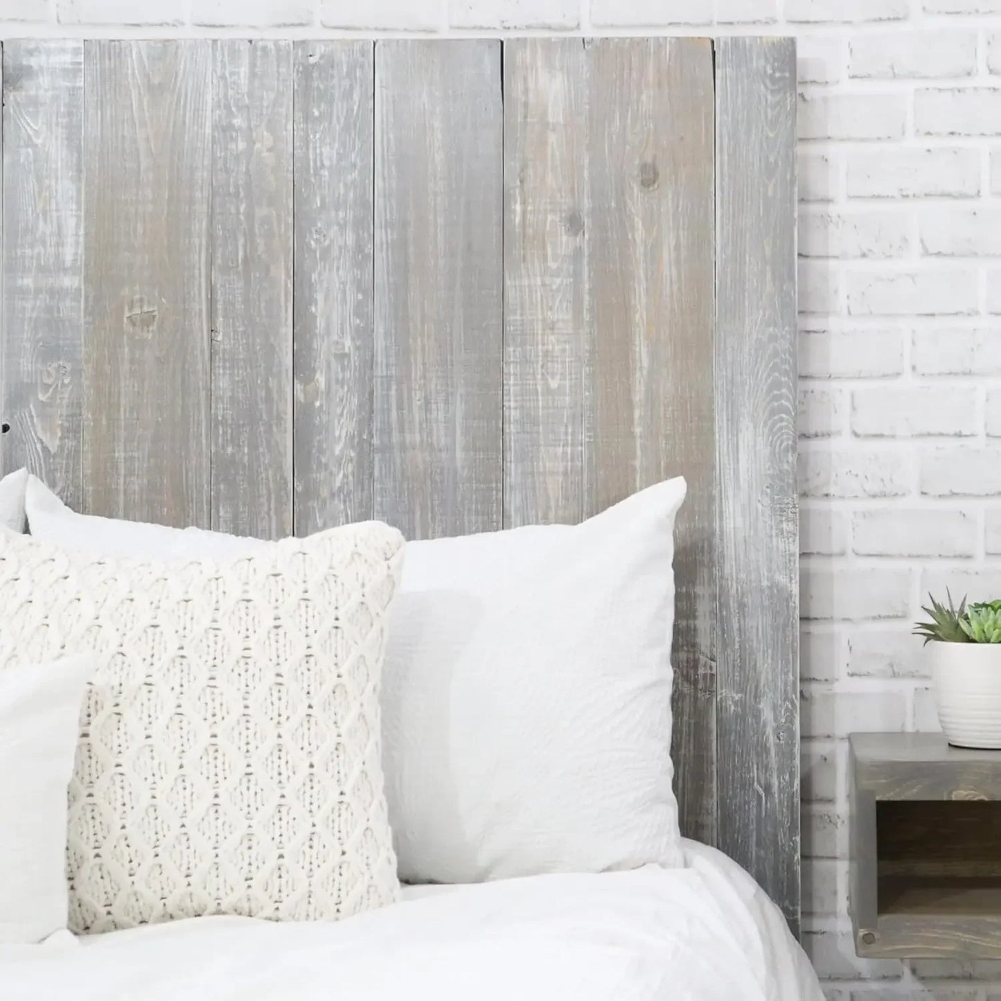 Gray Washed Wood Headboard, Farmhouse Design