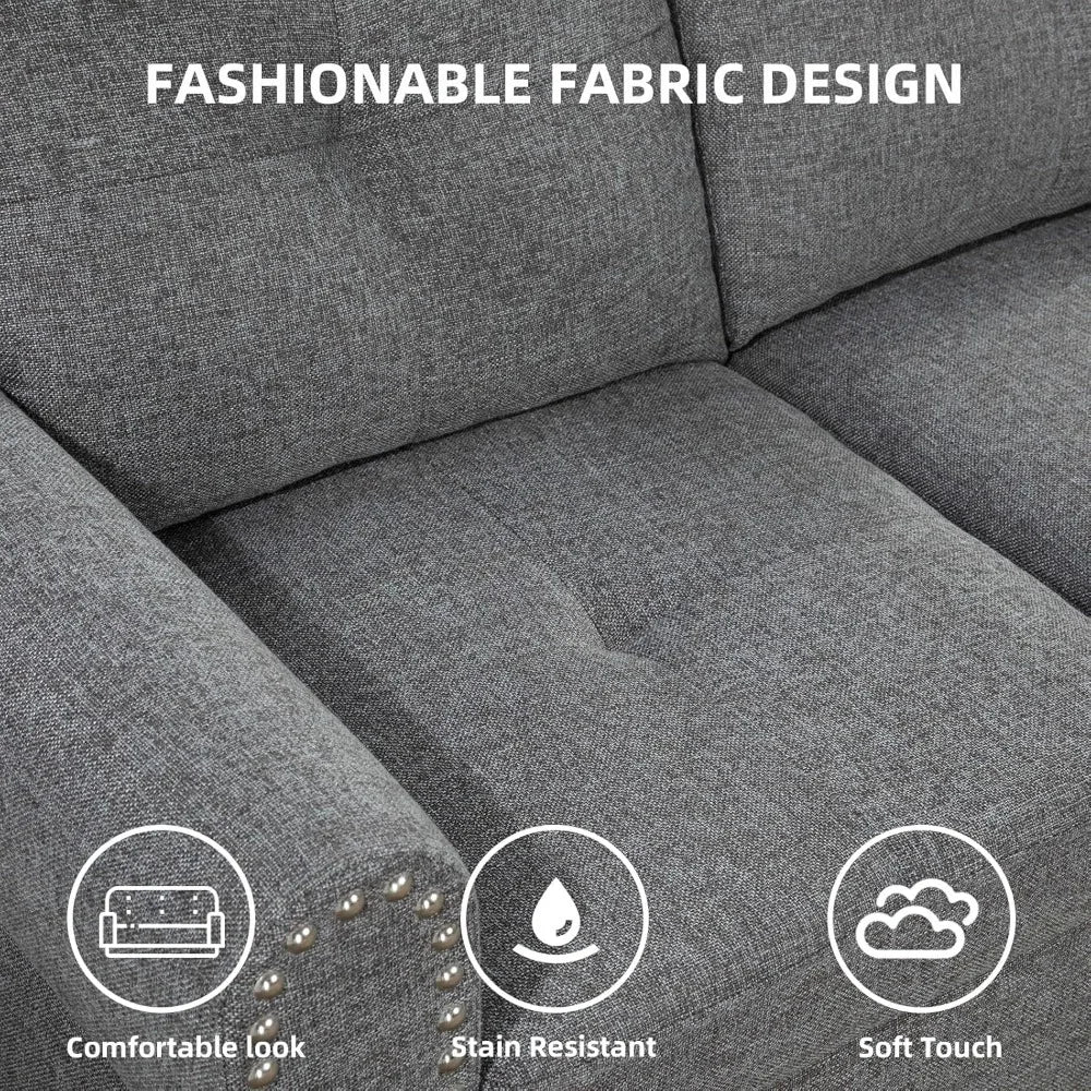 Modern L shaped Sectional With Ottoman and Grey-Belt Cup Holder