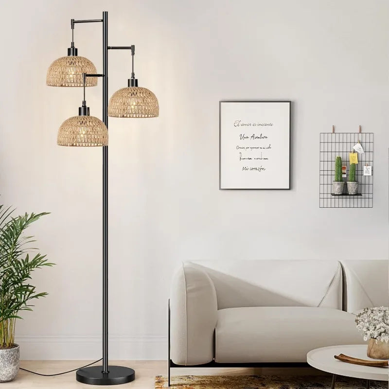 Woven Rattan 3-Light Floor Lamp