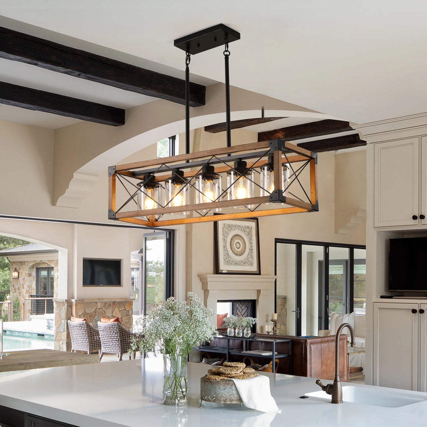Farmhouse Wood and Glass Pendant Light