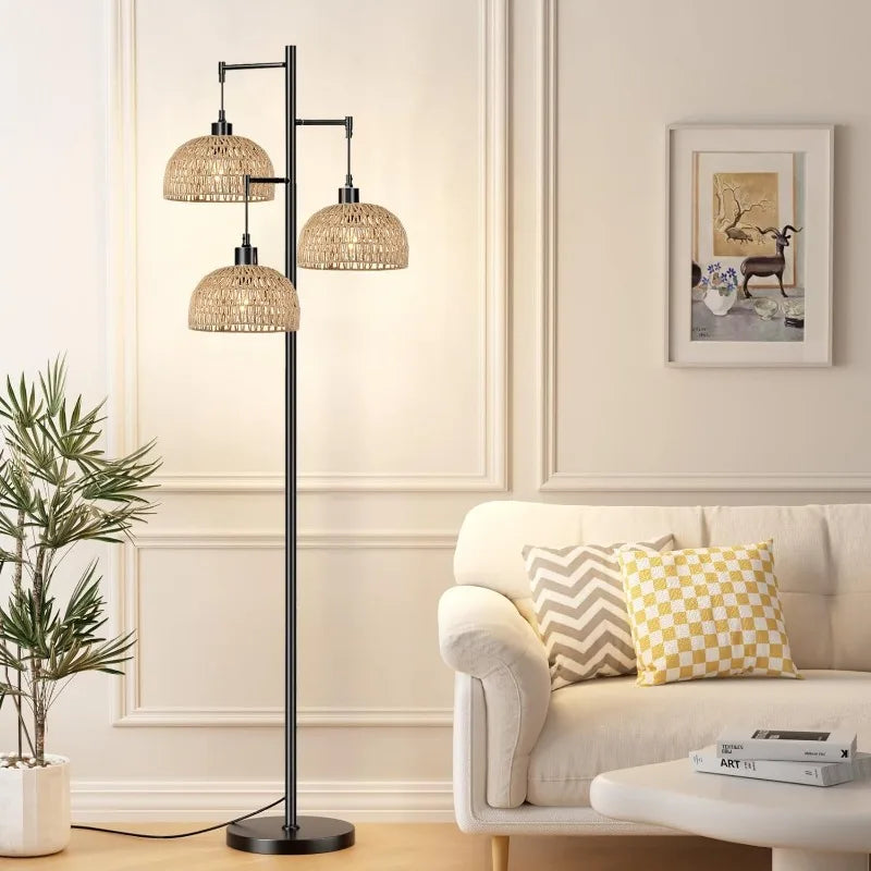 Woven Rattan 3-Light Floor Lamp
