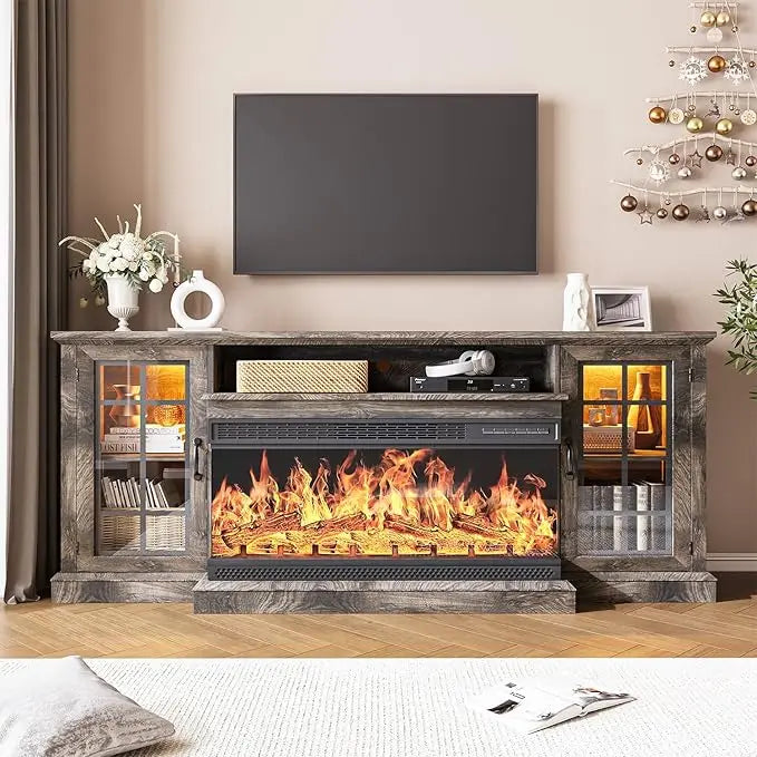 Rustic Media Entertainment Center with 36 Inch Fireplace