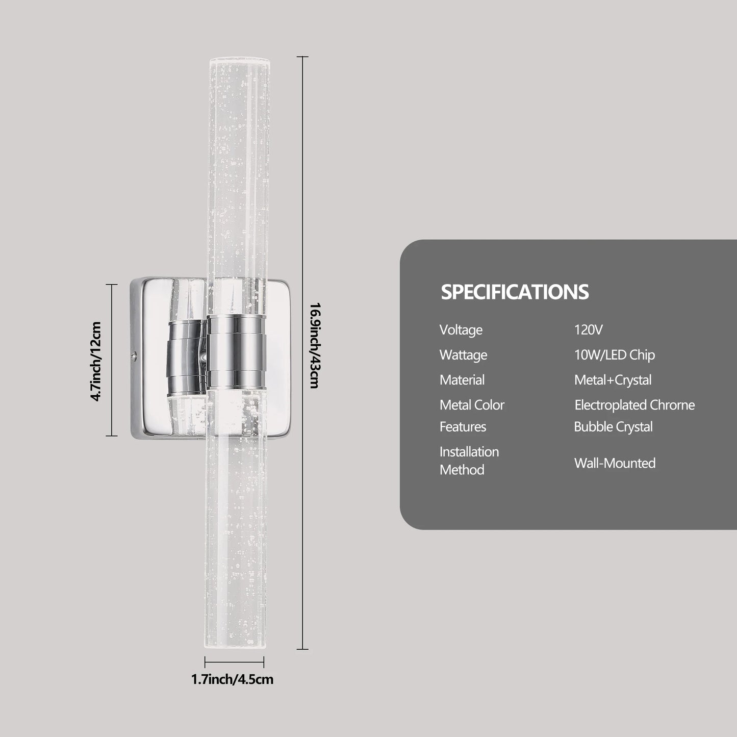 LED Modern Vertical Wall Lighting - Chrome/Golden Finish Bubble Crystal Design - Black finish is not available.