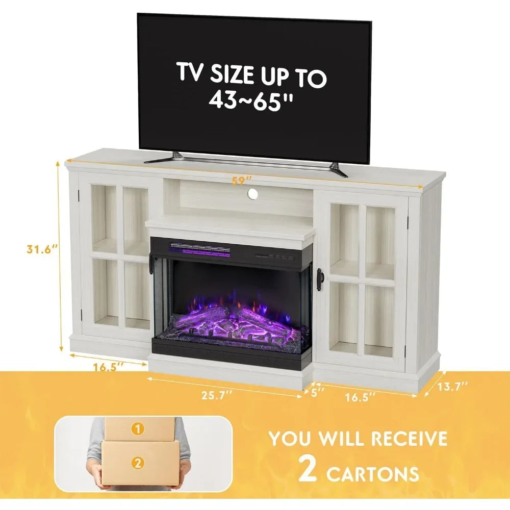 Beautiful and Timeless Designed Entertainment Console with Glass Fireplace