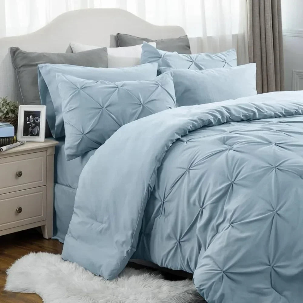 Light Blue Cal King Bed Set, 7 Pieces