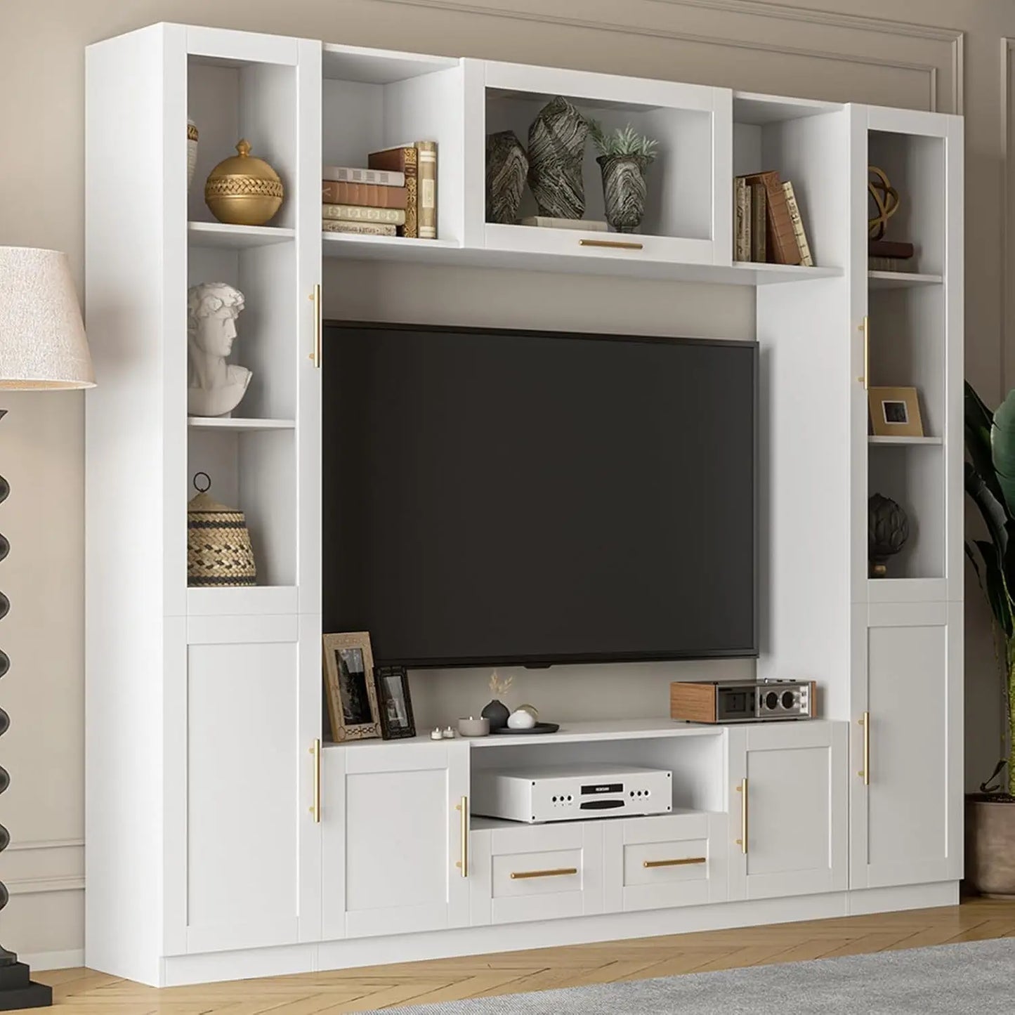 70" 4-Piece Entertainment Center with Shelves and Storage