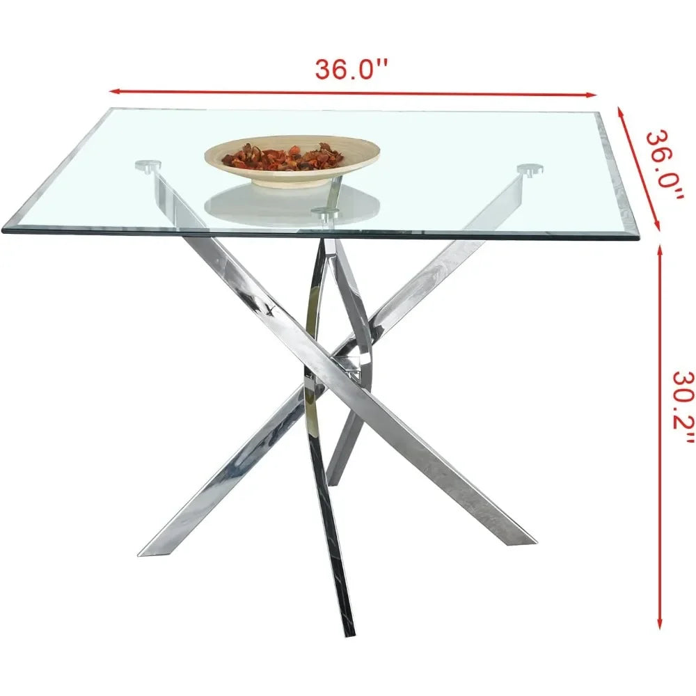 Minimalist Modern Glass Square or Round Dining Tables  with Tempered Glass