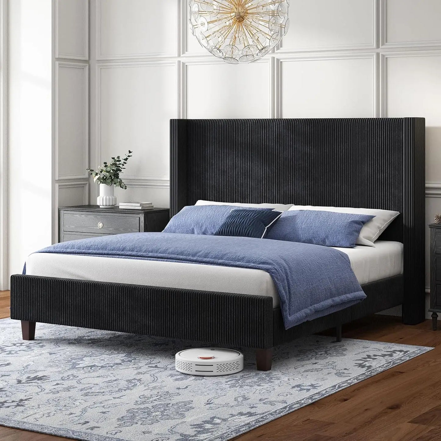 King Size Wingback Upholstered Platform Bed Frame, Wingback