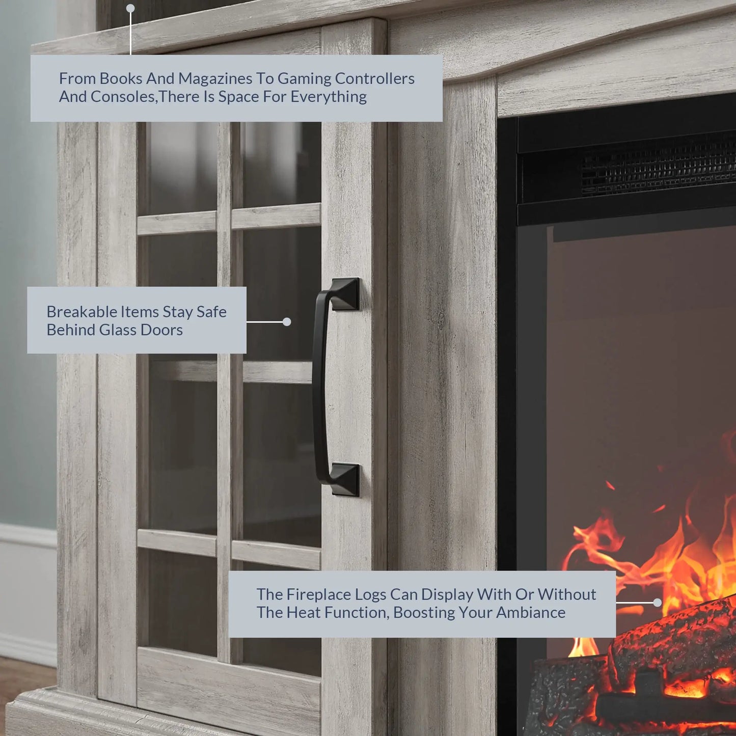 Mix of Rustic, classic and Modern Entertainment Console  and 23" Electric Fireplace with Storage