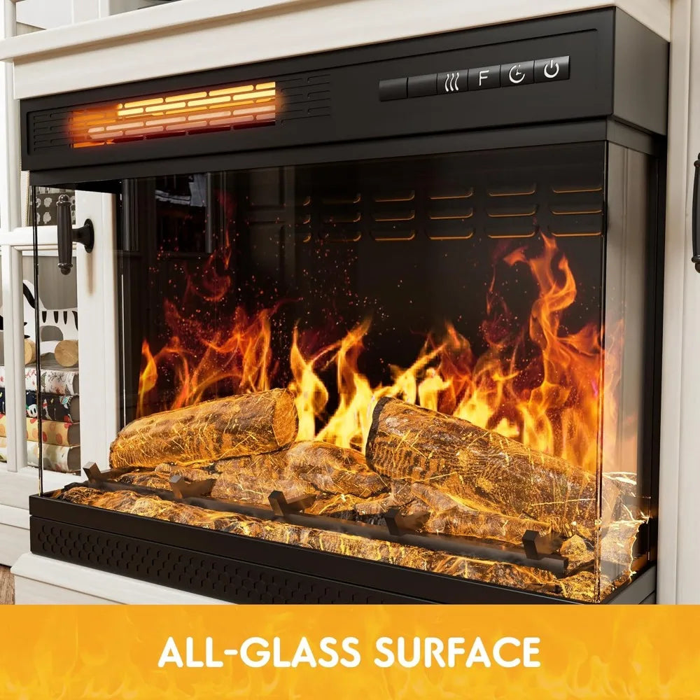 Beautiful and Timeless Designed Entertainment Console with Glass Fireplace