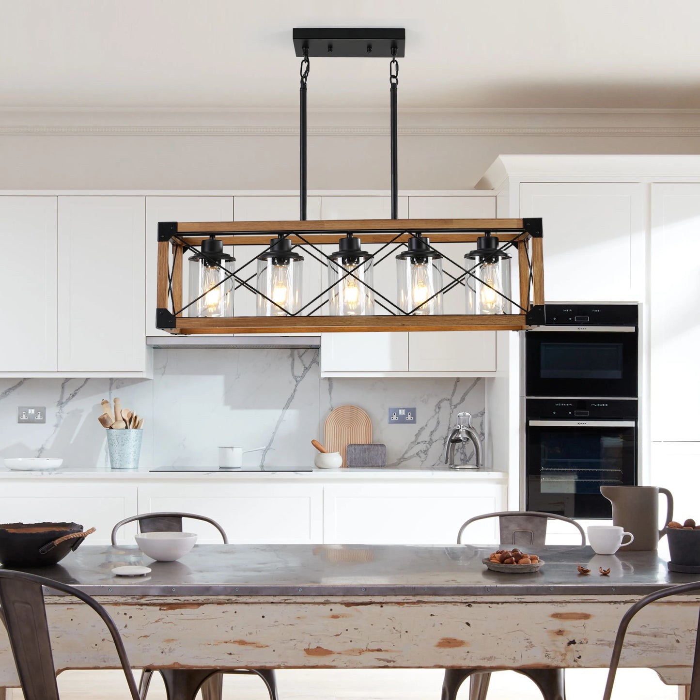 Farmhouse Wood and Glass Pendant Light