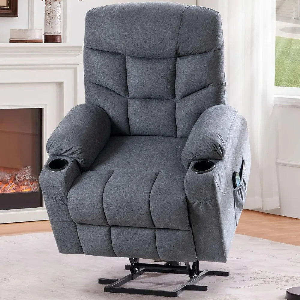 Power Lift Recliner with Heated Vibration Massage and Side Pockets, USB Charge Port & Cup Holders