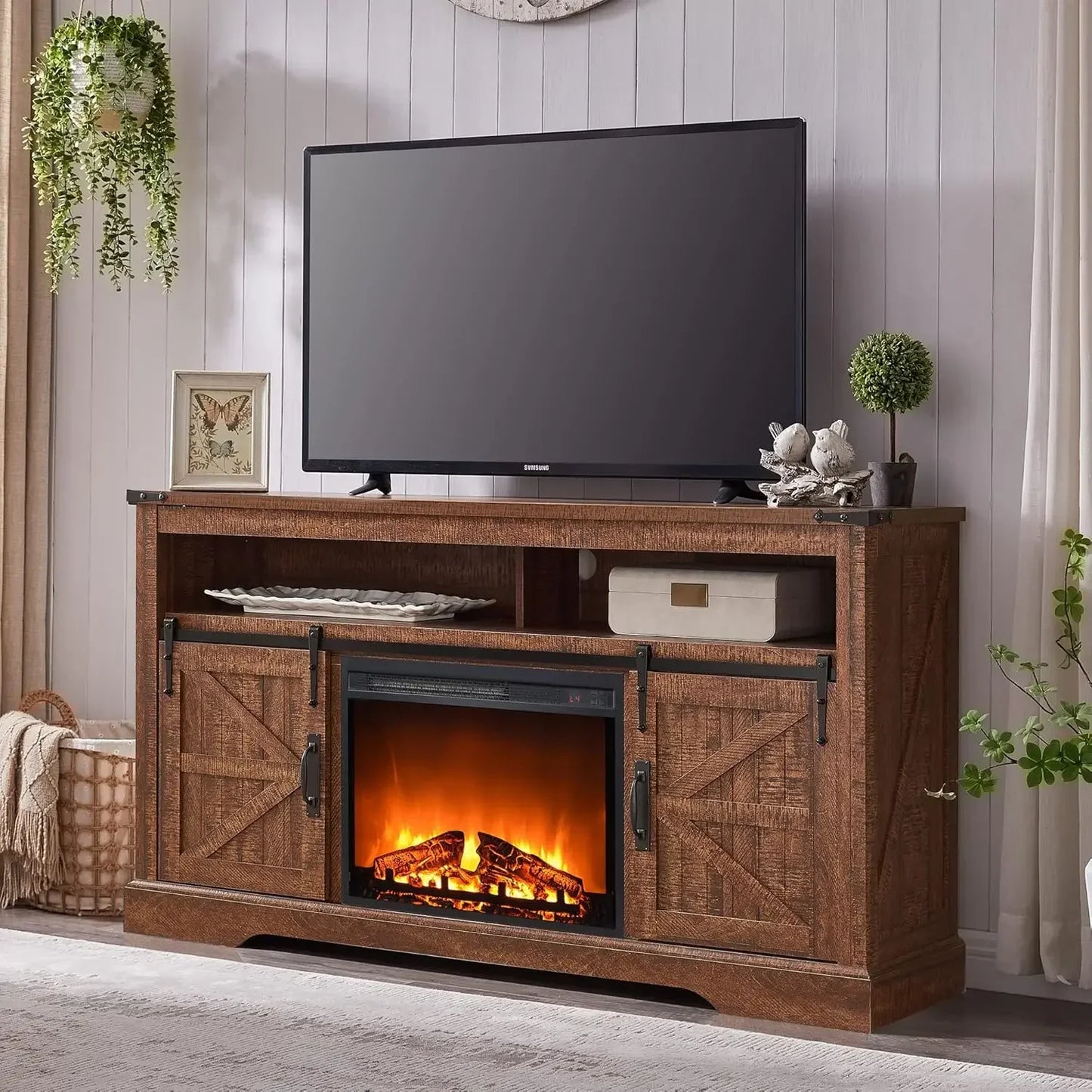 Rustic Farmhouse Media Console with 23" Electric Fireplace