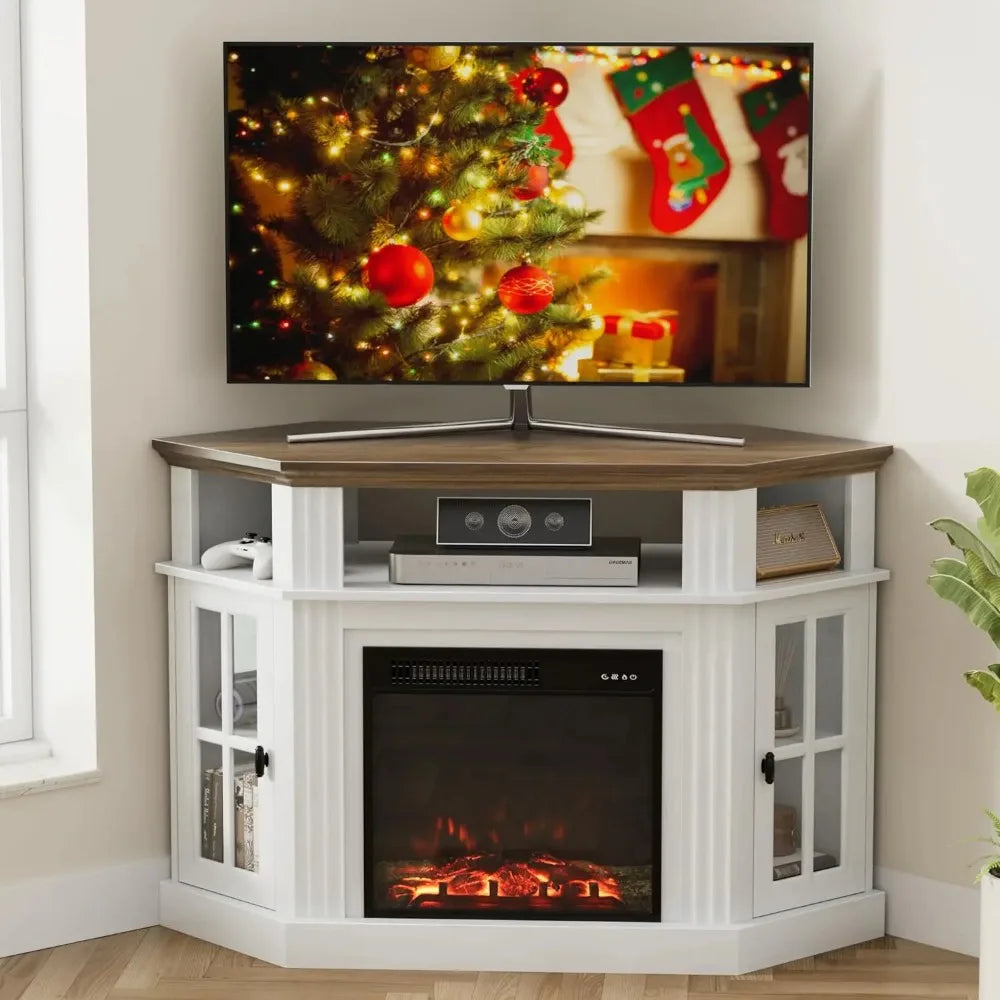 Corner Media Center with 18 Inch Electric Fireplace, Fits up to a 55 Inch TV