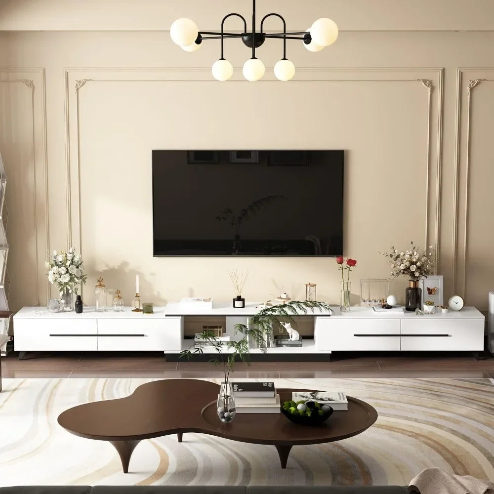 Modern and Sleek Adjustable Length Entertainment Center with Storage