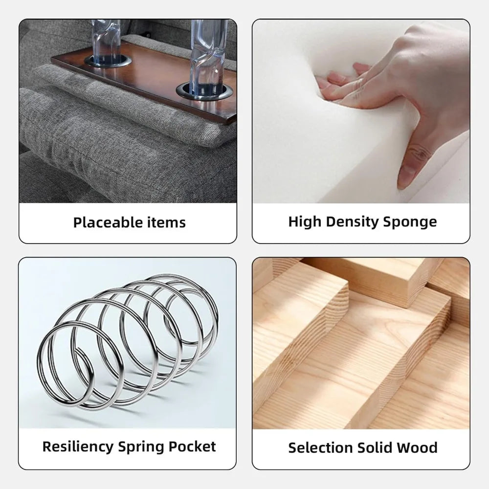 Modern L shaped Sectional With Ottoman and Grey-Belt Cup Holder