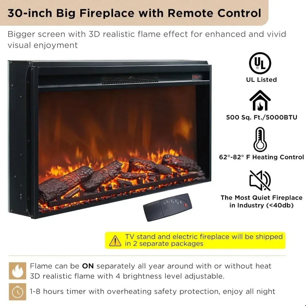 Modern Chic Fluted Entertainment Console for up to 80" TV with 30" Fireplace