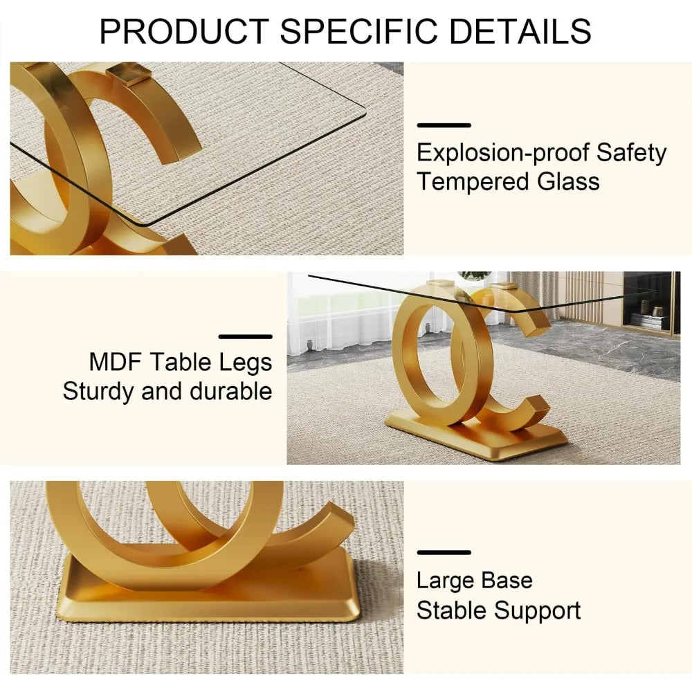 Rectangular Dining Room Table with 6 PU Leather Upholstered Dining Chairs