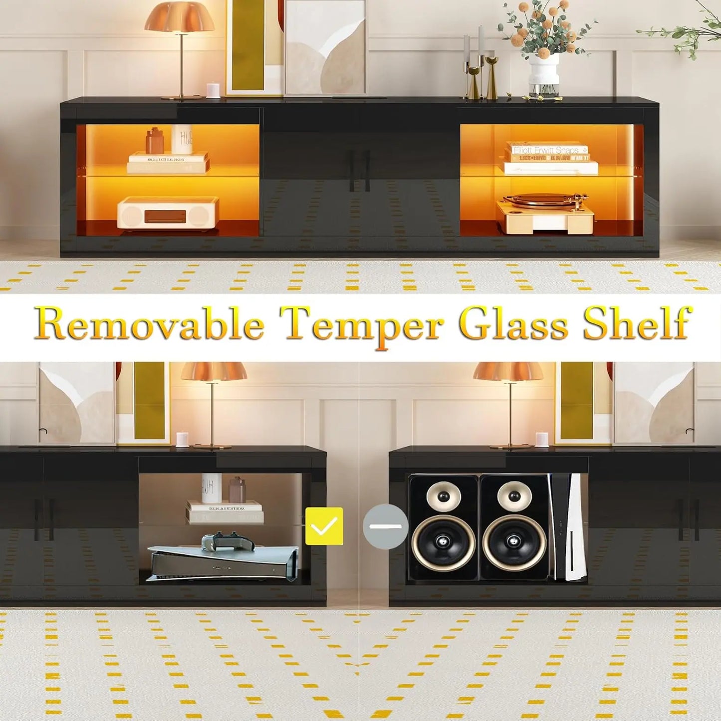 Modern 70 Inch Led Entertainment Center, Fits 80/75 Inch TV  Gaming