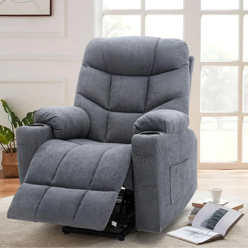 Power Lift Recliner with Heated Vibration Massage and Side Pockets, USB Charge Port & Cup Holders
