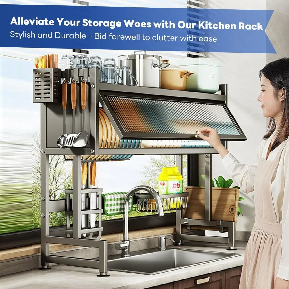 Over the Sink Dish Drainer Drying Rack with storage