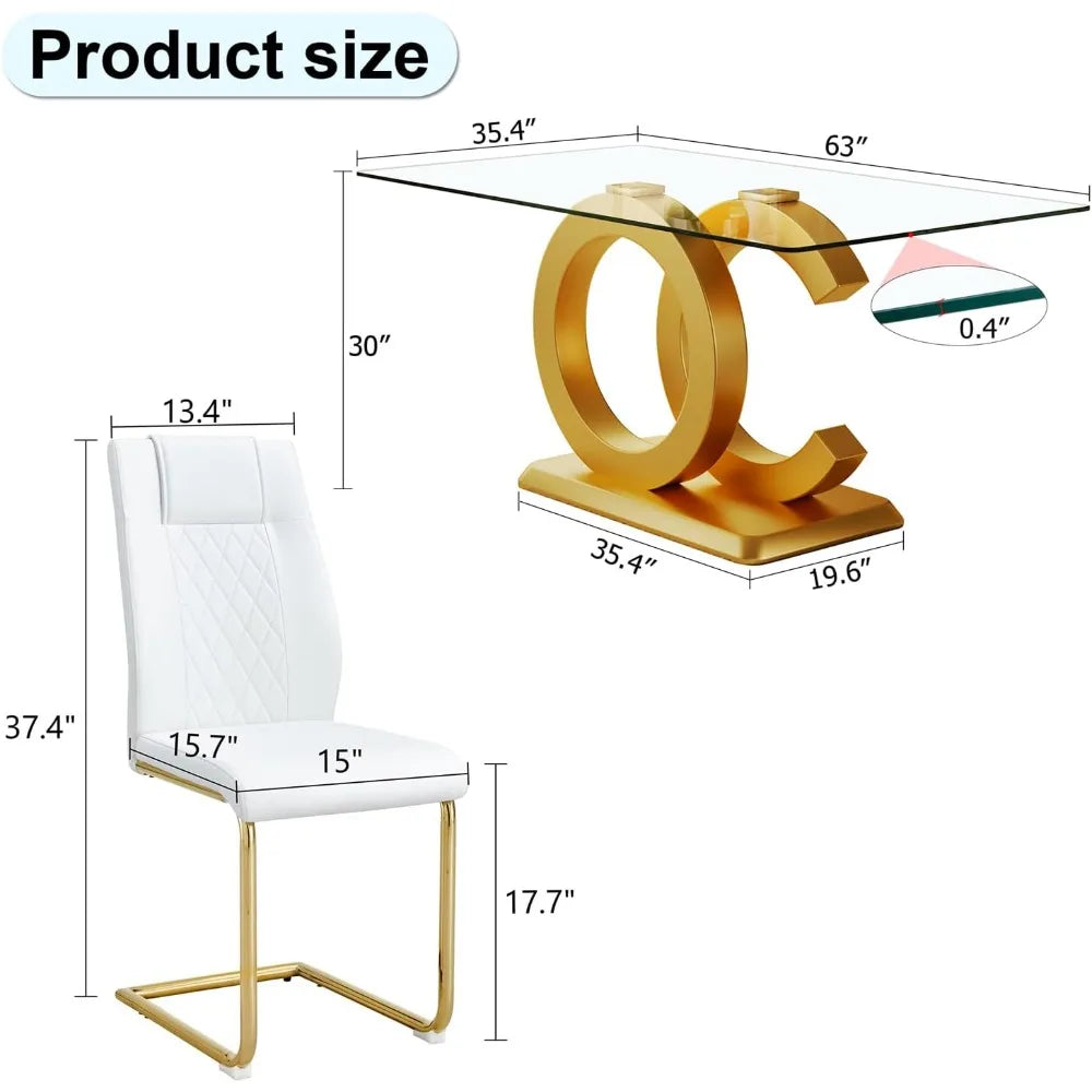 Rectangular Dining Room Table with 6 PU Leather Upholstered Dining Chairs