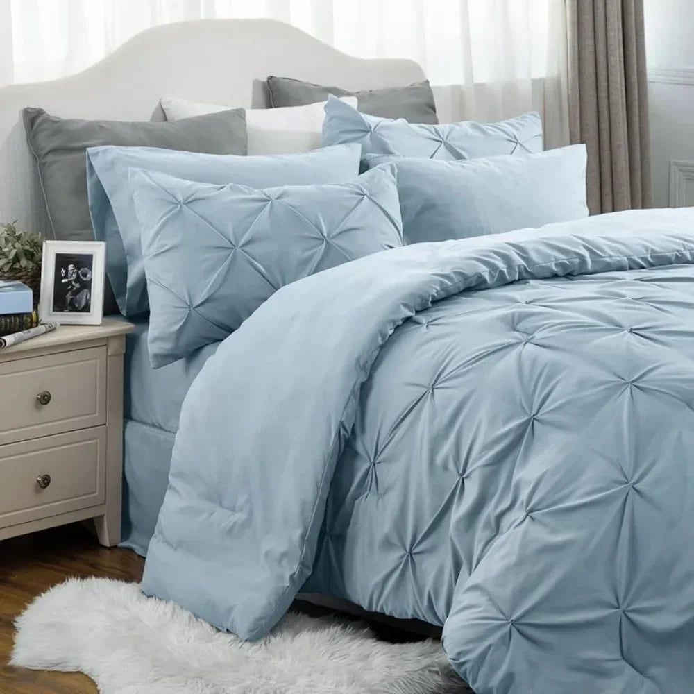 Light Blue Cal King Bed Set, 7 Pieces