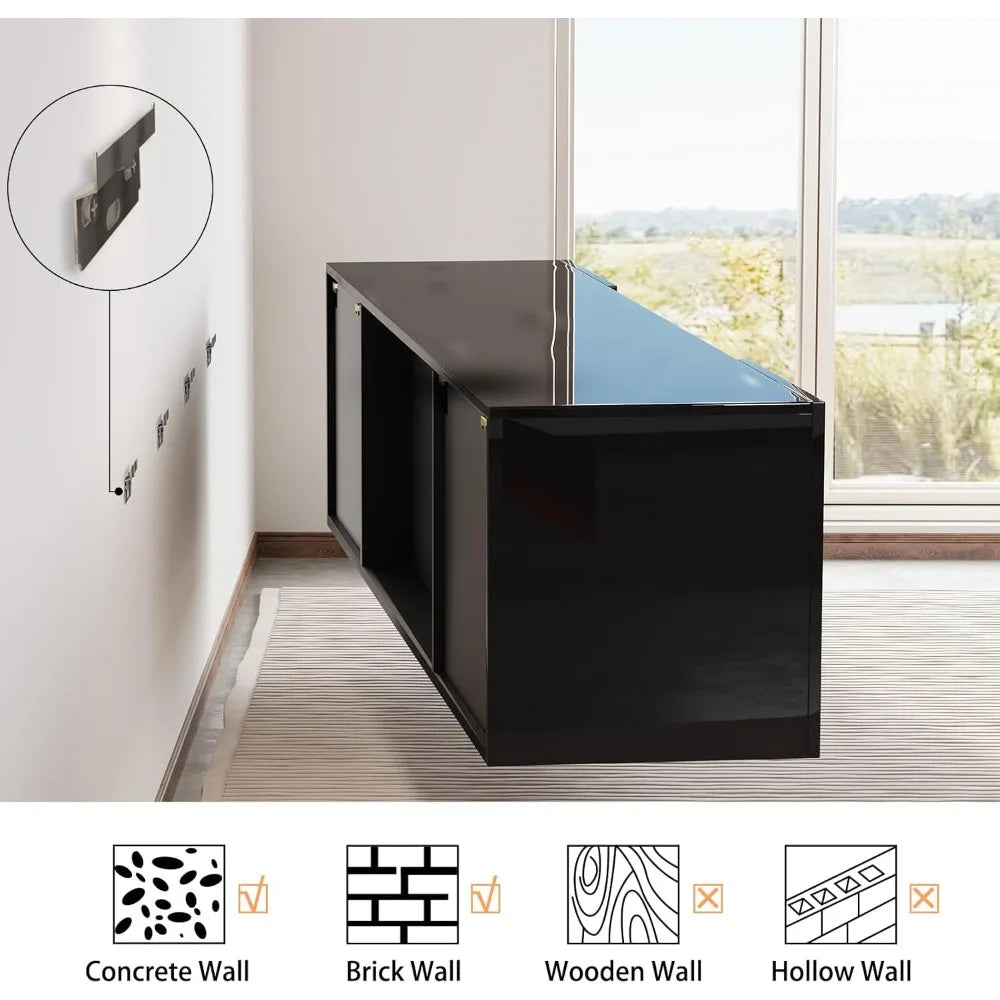 Wall Mounted High Gloss Entertainment Media Console with Floating 40" Fireplace