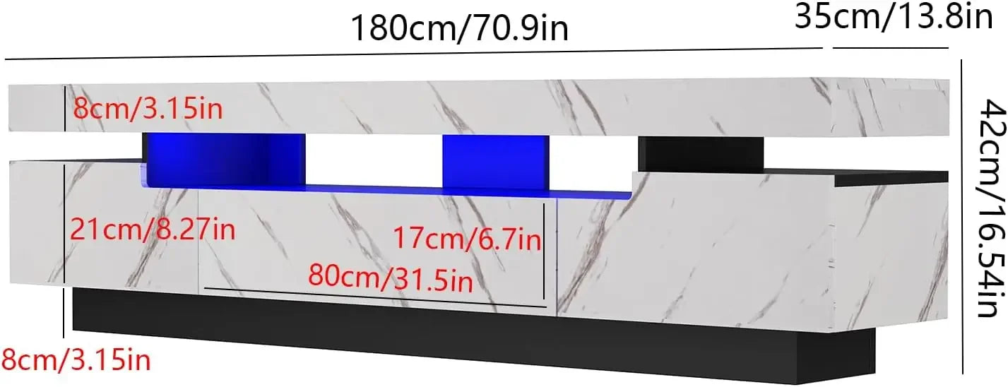 70" Beautiful Marble Look, High Gloss Entertainment Center for 75/80 inch TV