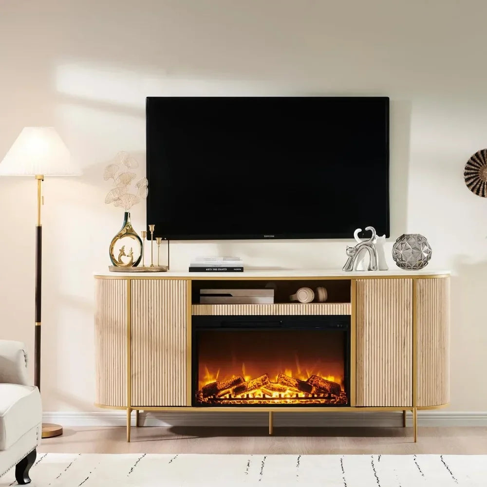 Modern Chic Fluted Entertainment Console for up to 80" TV with 30" Fireplace