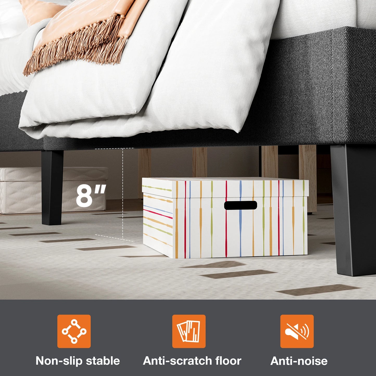 Bed Frame with Linen Upholstered Wooden Headboard