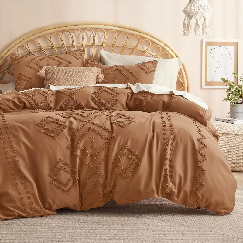 Grid Tufted Shabby Chic Duvet Cover Set, King and Queen sets only