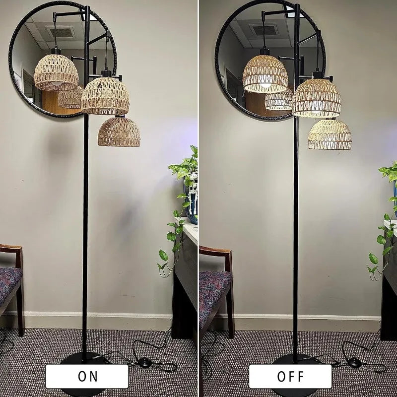 Woven Rattan 3-Light Floor Lamp