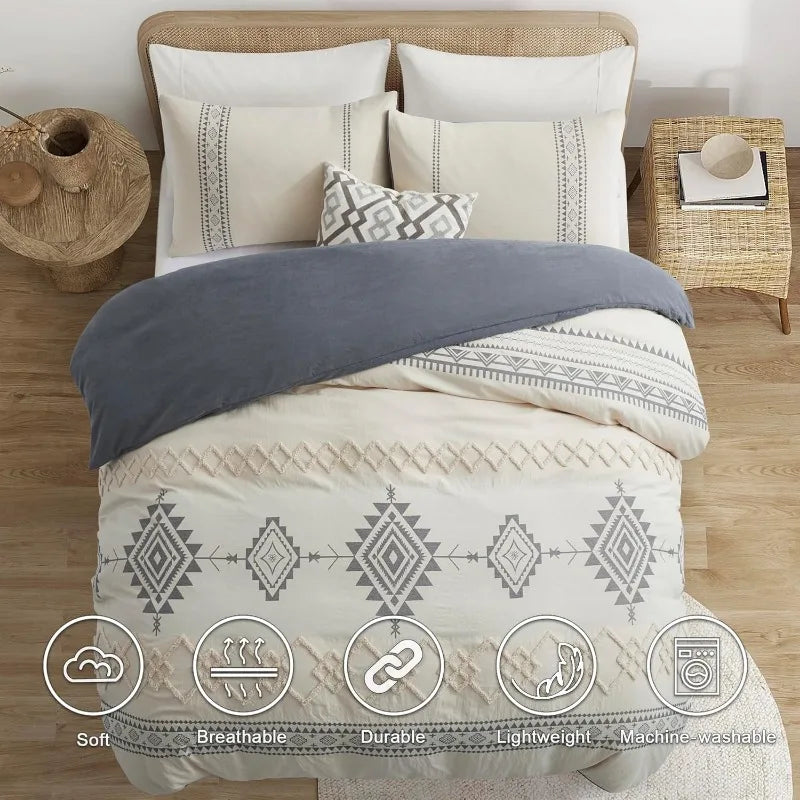 Boho Geometric Duvet Cover, 3 Piece Set