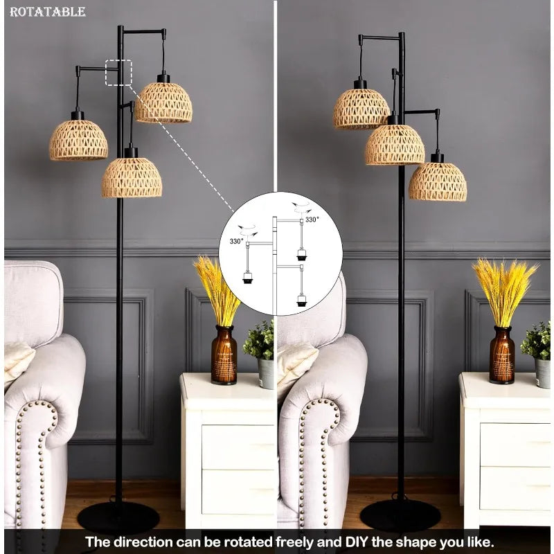 Woven Rattan 3-Light Floor Lamp