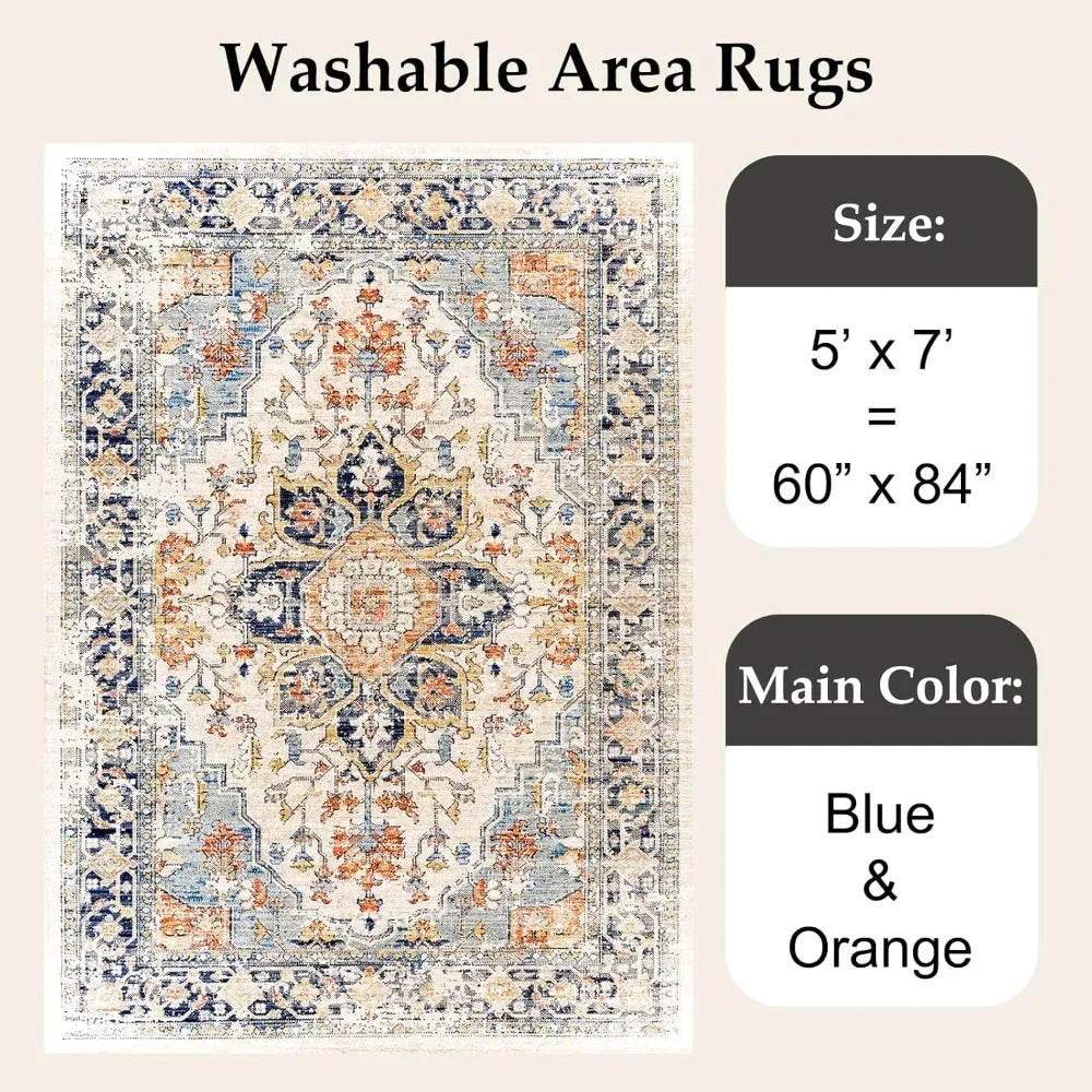 Vintage Designed Rug, Machine Washable, Air Dry
