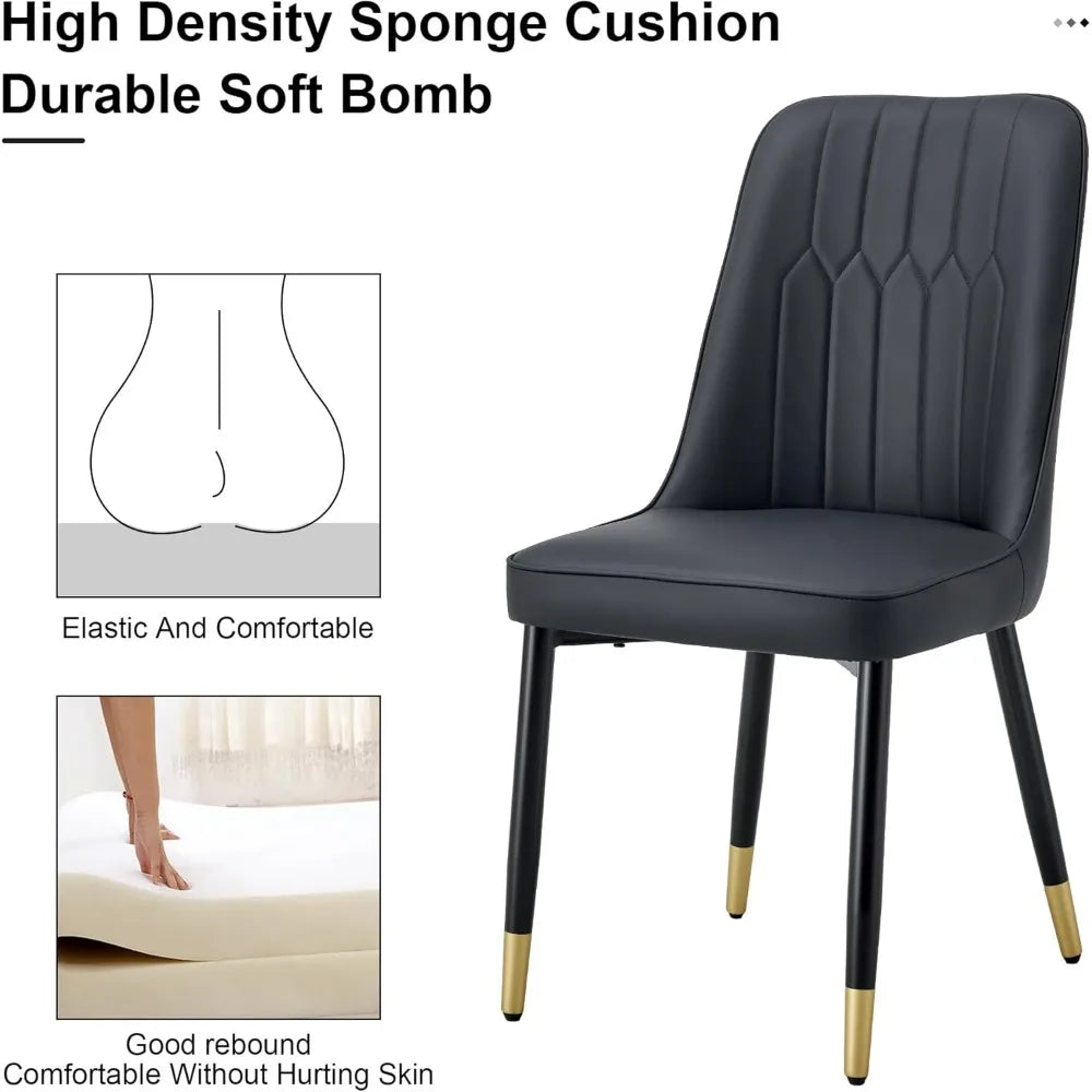 Black Dining Room Table Set for 6, Modern Marble Dining Table with 6 Metal Leg Chairs Kitchen Table Chair Set for Dining Room