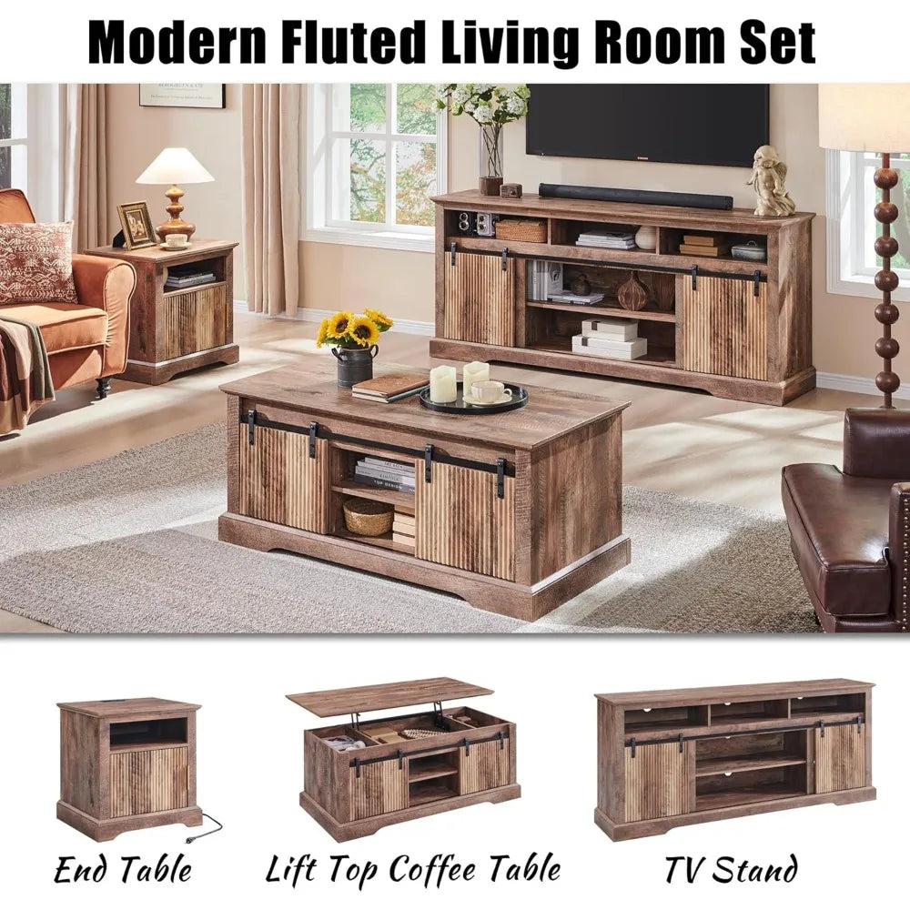 Fluted Waveform Panel designed Entertainment Center Fits up to 75 " TV