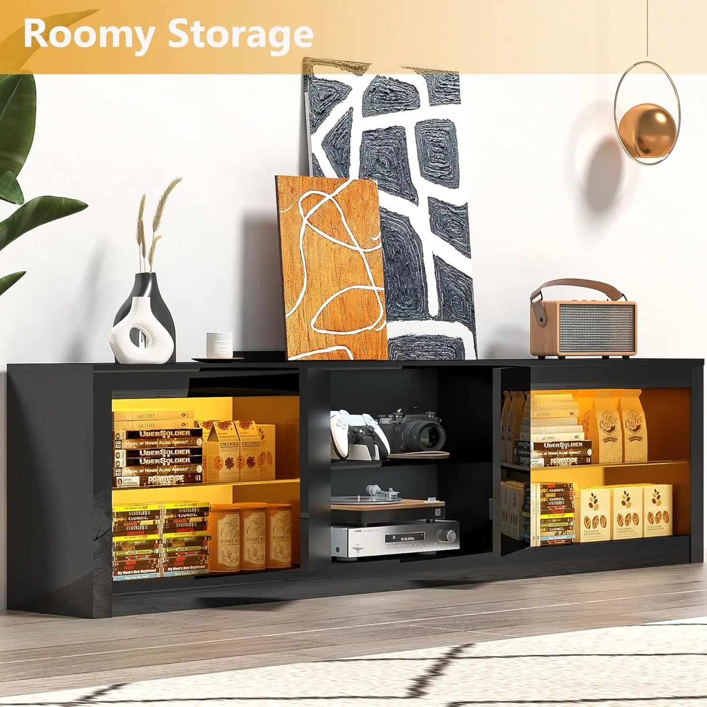 Modern 70 Inch Led Entertainment Center, Fits 80/75 Inch TV  Gaming