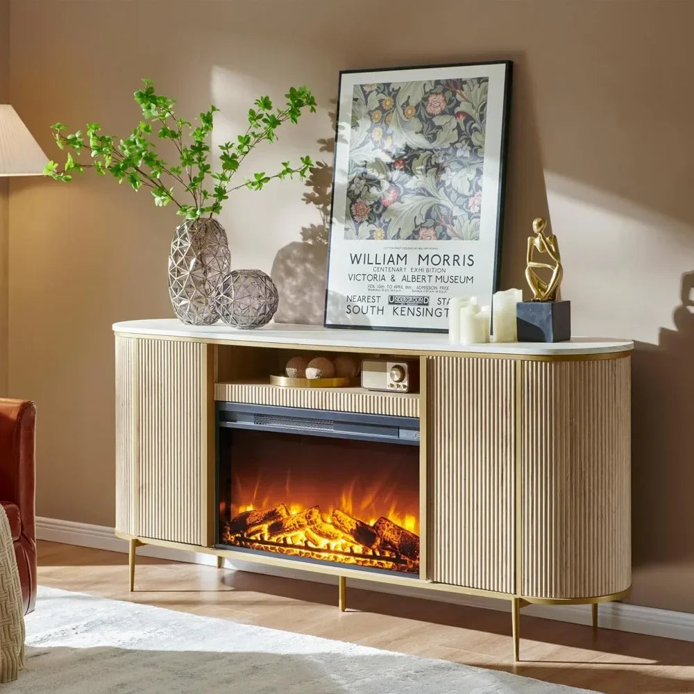 Modern Chic Fluted Entertainment Console for up to 80" TV with 30" Fireplace