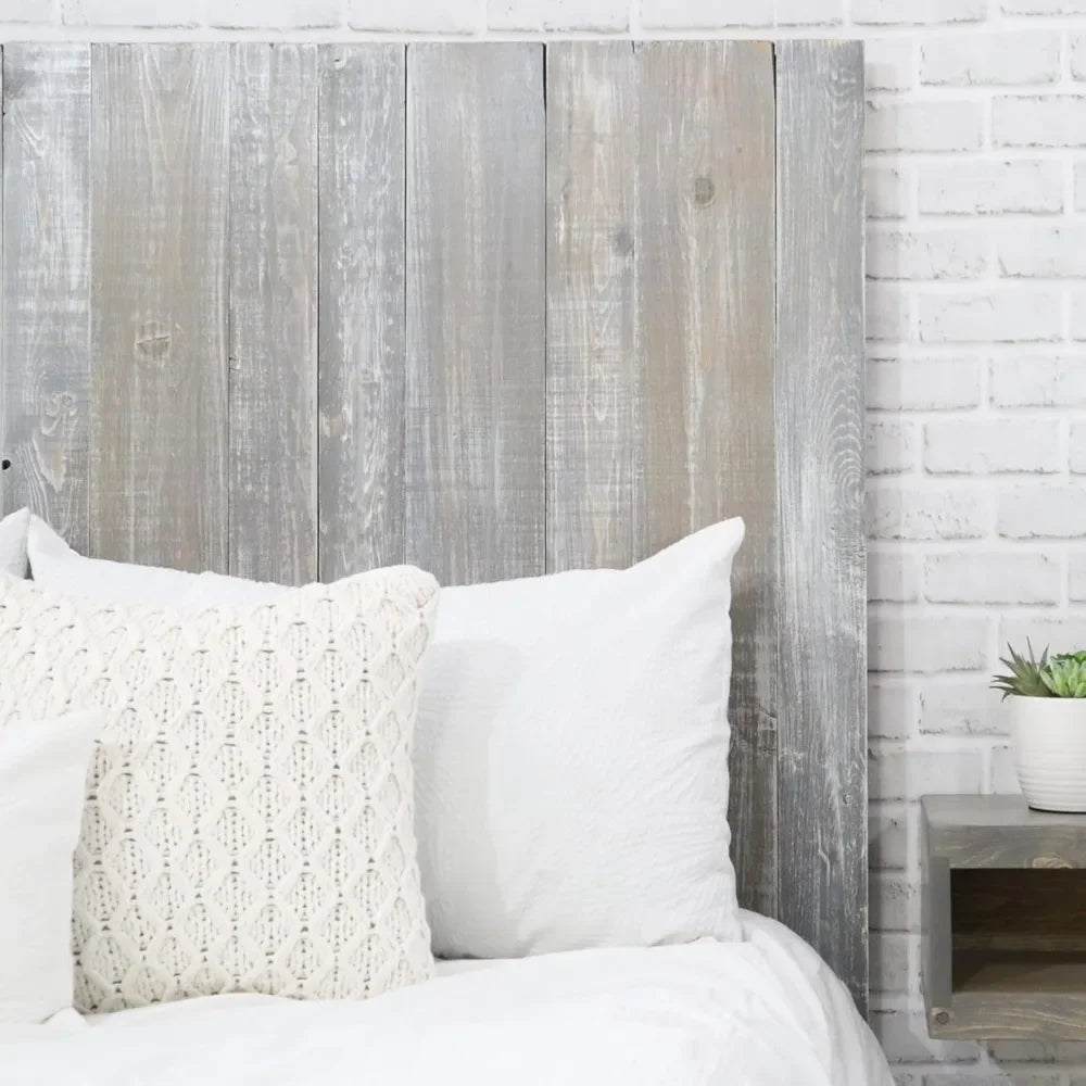 Gray Washed Wood Headboard, Farmhouse Design