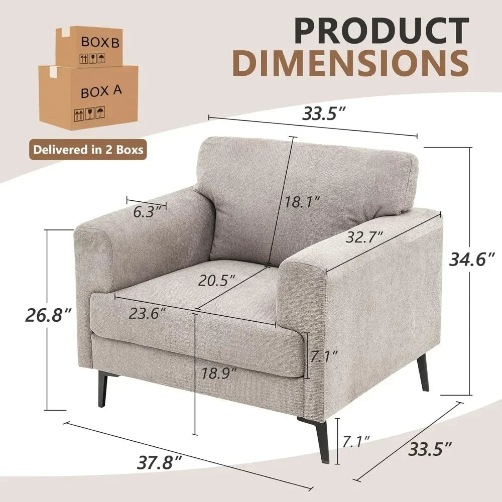 Oversized Mid Century Modern Chair Upholstered In Linen Fabric