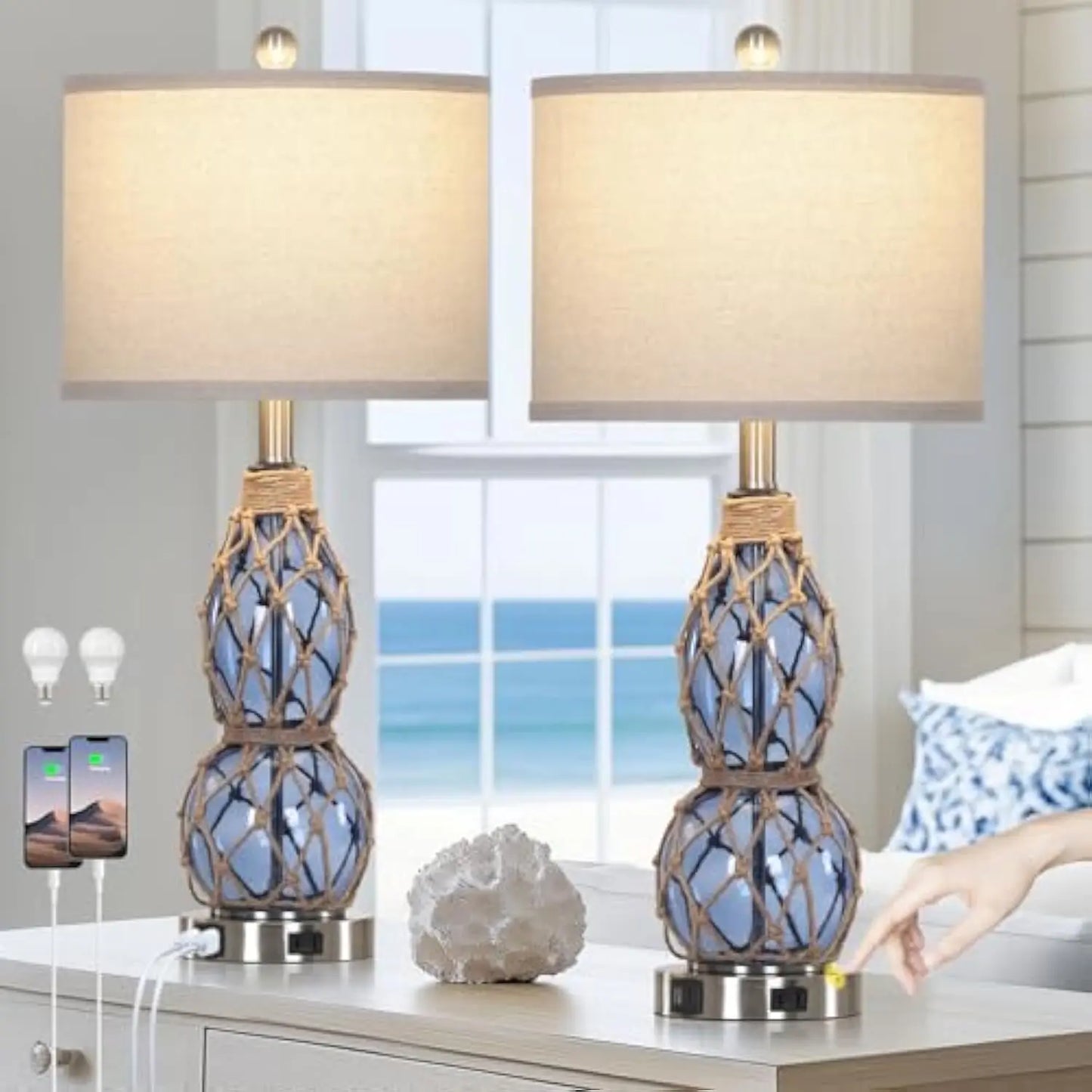 Nautical Glass Table Lamps Set of 2