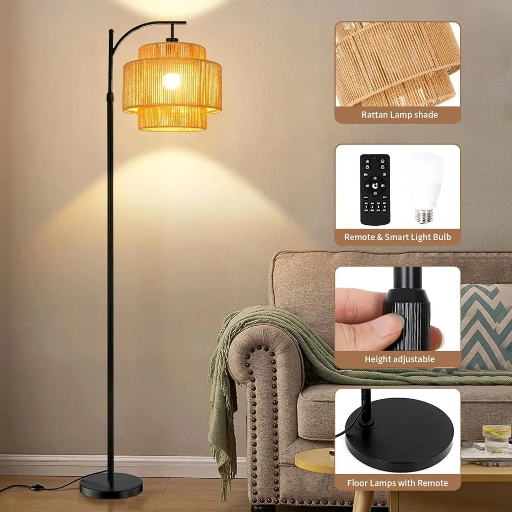 Hand Worked Wicker Floor Lamp with Remote