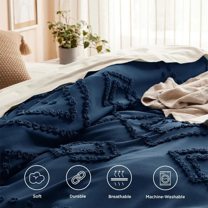 Grid Tufted Shabby Chic Duvet Cover Set, King and Queen sets only