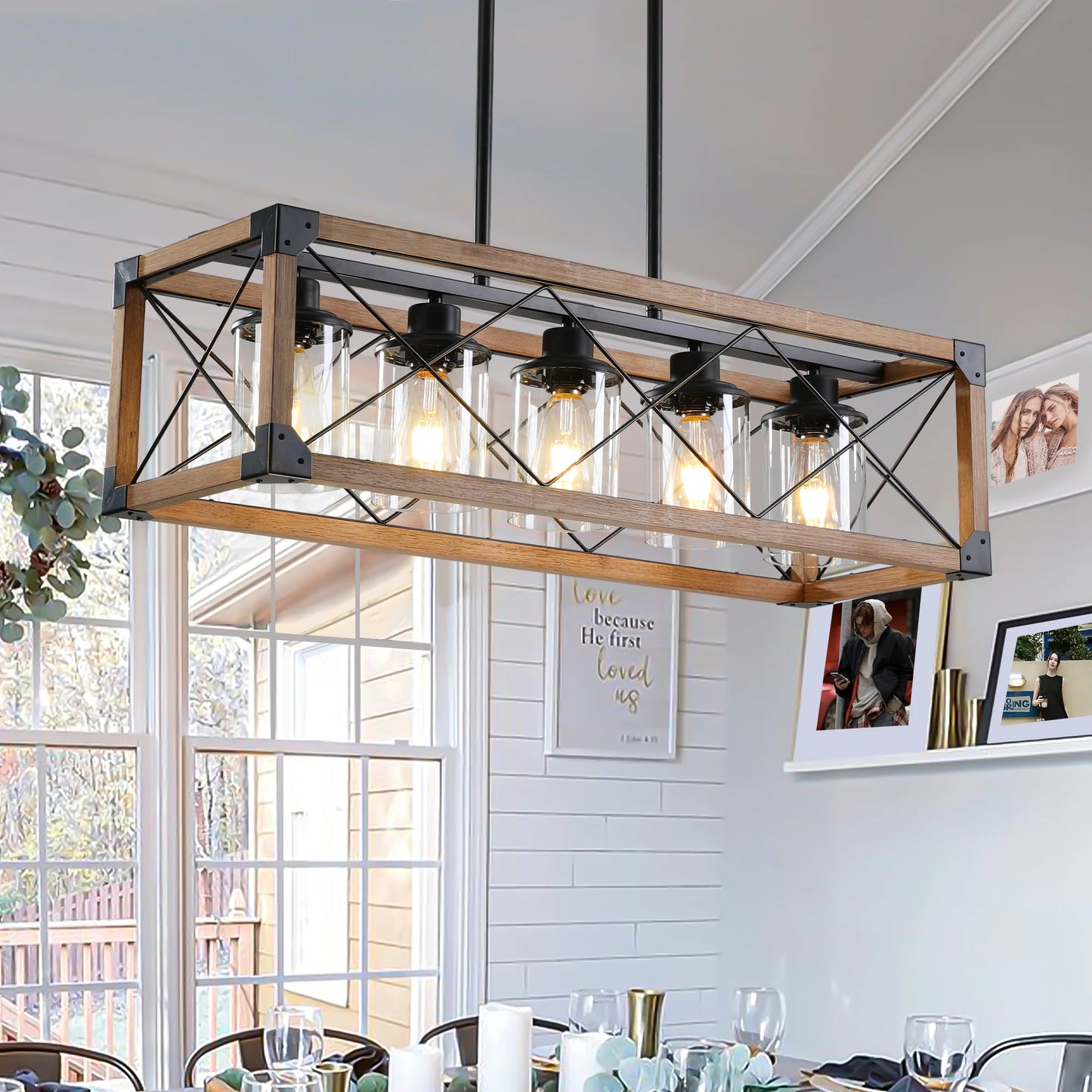 Farmhouse Wood and Glass Pendant Light