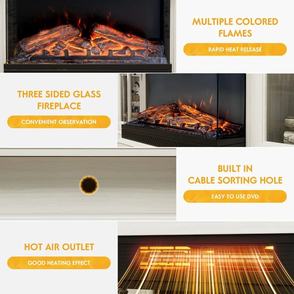 Beautiful and Timeless Designed Entertainment Console with Glass Fireplace