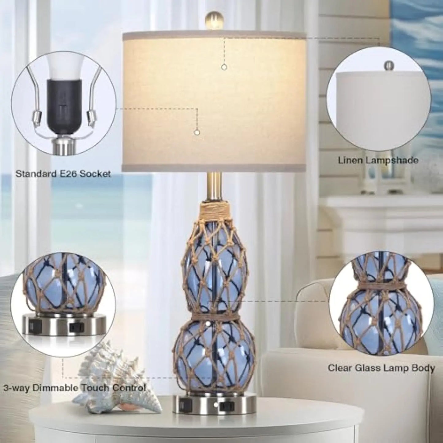 Nautical Glass Table Lamps Set of 2
