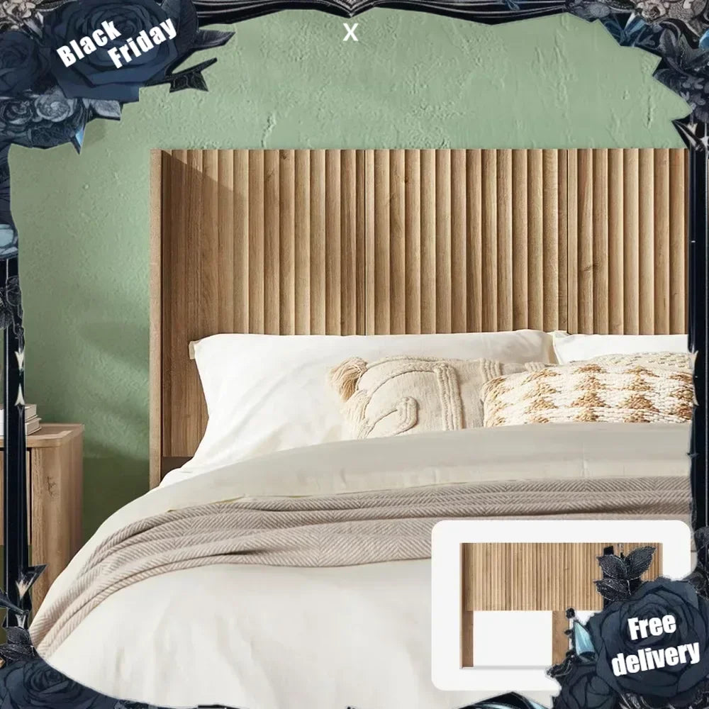Modern Farmhouse Fluted Wood Headboard, Wingback Design