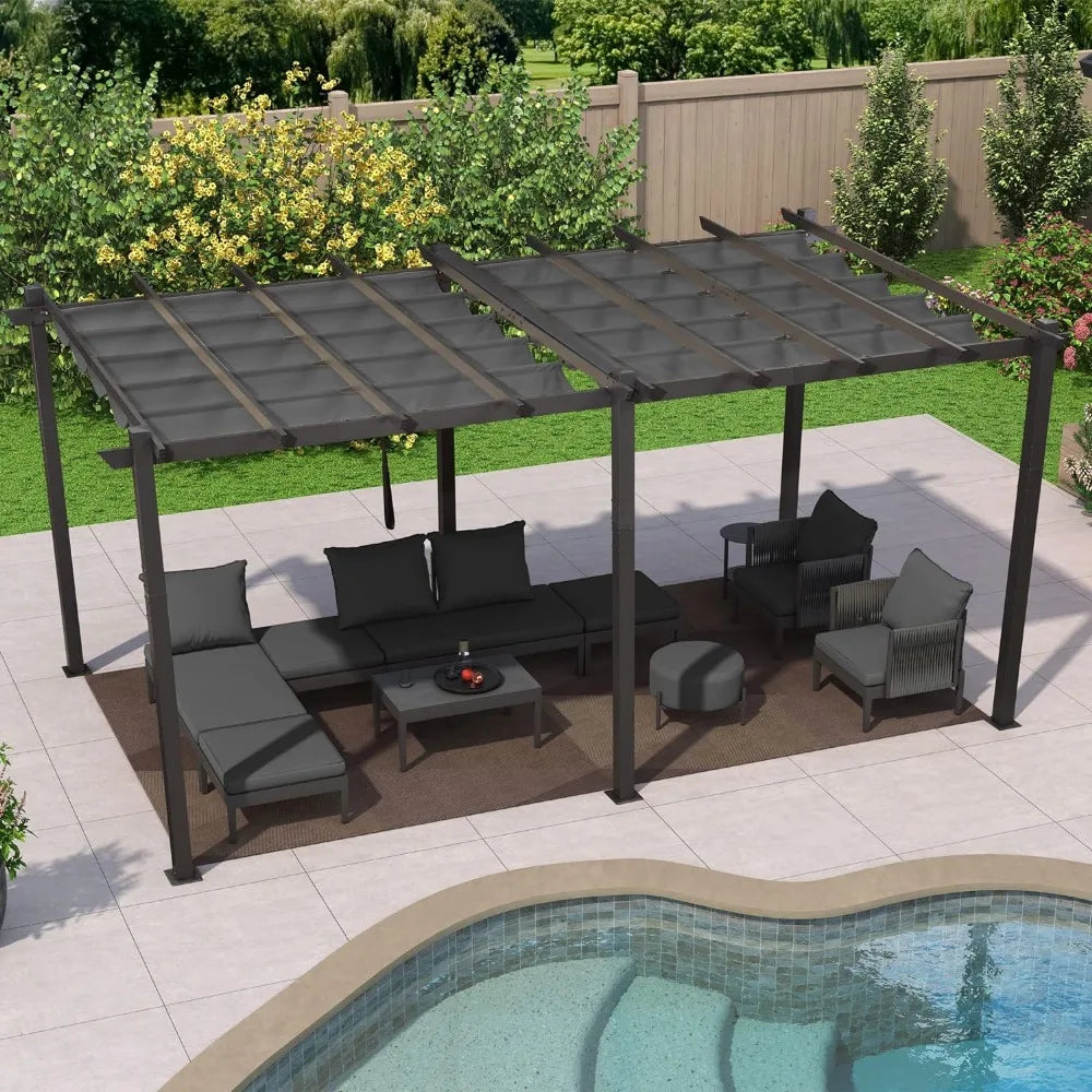 Outdoor Pergola with Retractable Canopy Aluminum Shelter